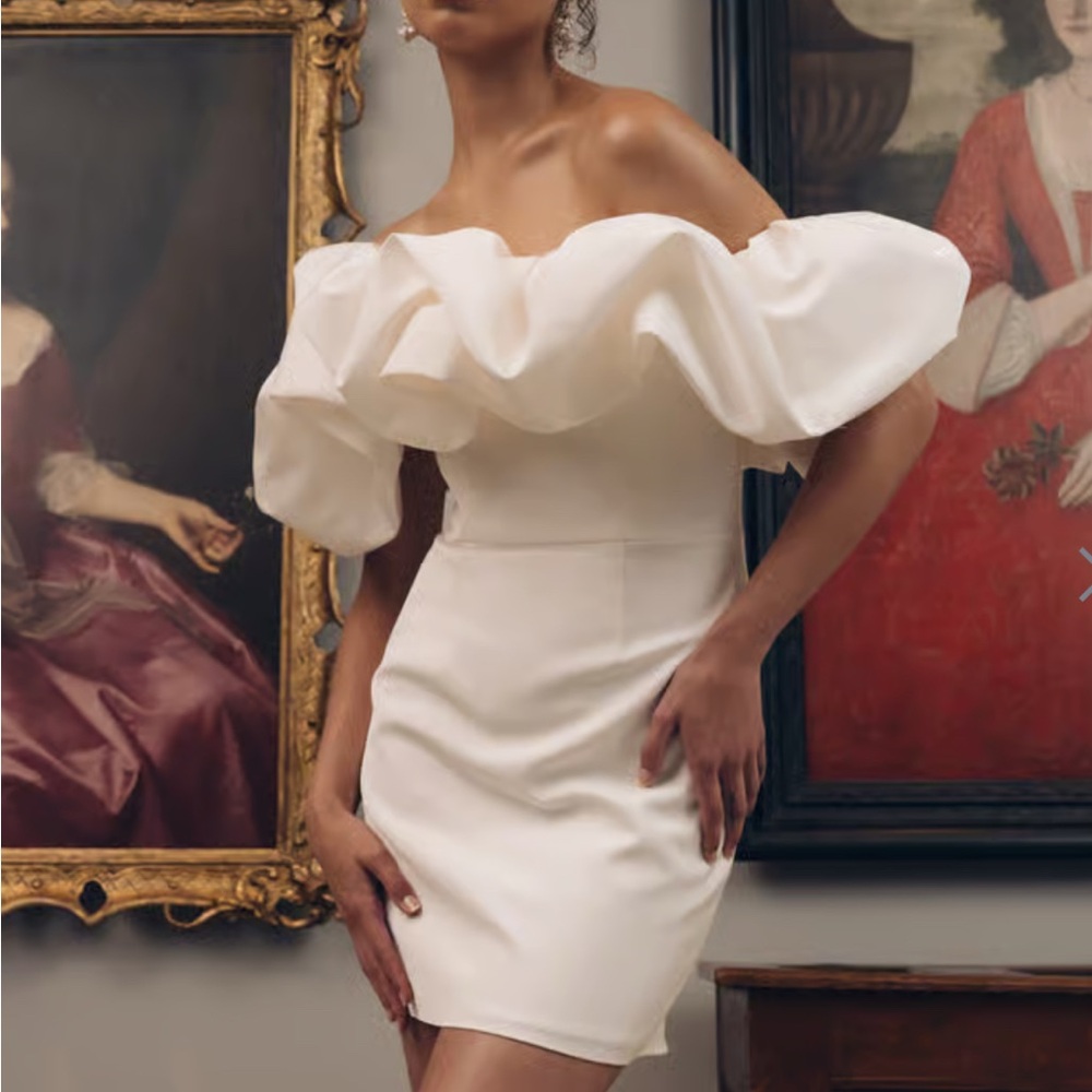 Jenny Yoo Emily White Off-Shoulder Bodycon Mini Dress